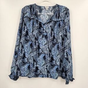 Joie Long Sleeve Printed Peasant Top Blouse Womens Size Large Blue